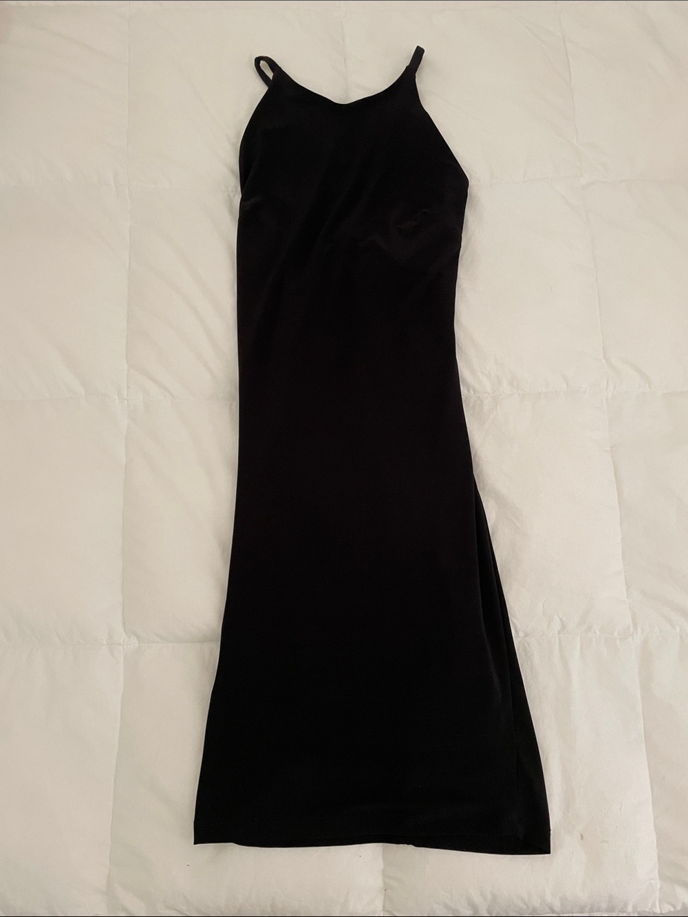 Black Slip Midi Dress - Minimal Strappy Design